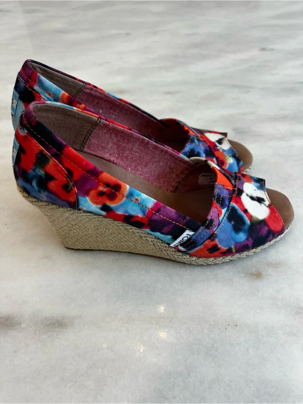 TOMS Oahu Floral Peep Toe Espadrille Wedge peep-tor Sandals - Size 6.5